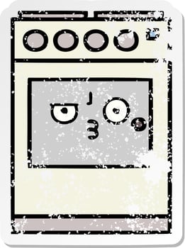 distressed sticker of a cute cartoon kitchen oven vector