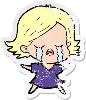 distressed sticker of a cartoon girl crying vector