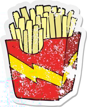 retro distressed sticker of a cartoon french fries vector
