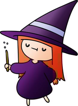 gradient cartoon of a cute kawaii witch girl vector