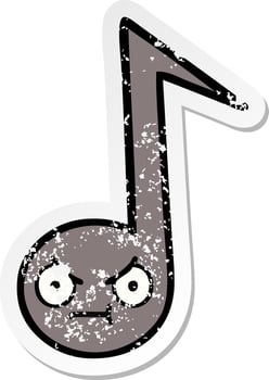 distressed sticker of a cute cartoon musical note vector