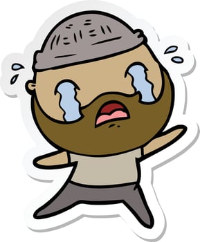 sticker of a cartoon bearded man crying vector