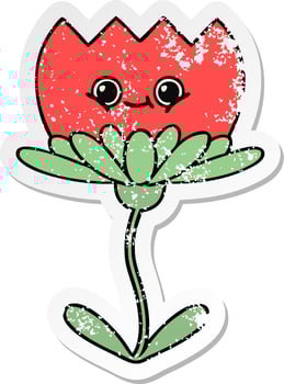 distressed sticker of a cute cartoon flower vector
