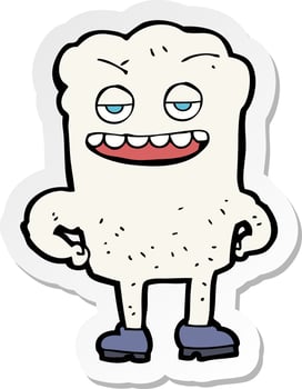 sticker of a cartoon tooth looking smug vector