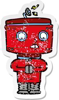 distressed sticker of a cartoon robot vector