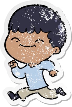distressed sticker of a cartoon happy boy vector