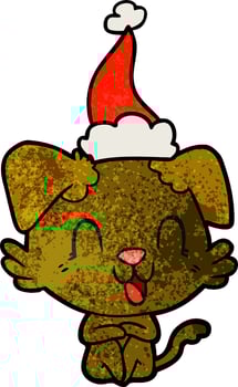 laughing textured cartoon of a dog wearing santa hat vector