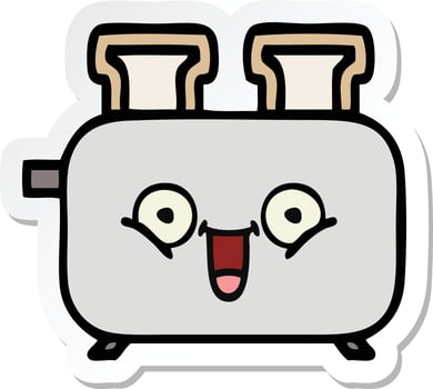 sticker of a cute cartoon of a toaster vector