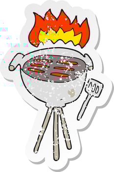 retro distressed sticker of a cartoon barbecue vector