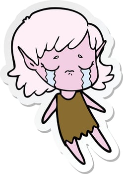 sticker of a cartoon crying elf girl vector