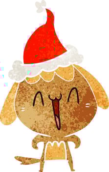 cute retro cartoon of a dog wearing santa hat vector