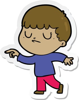 sticker of a cartoon grumpy boy vector
