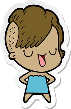sticker of a cute cartoon girl with hipster haircut vector