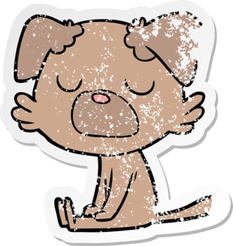 distressed sticker of a cartoon dog vector