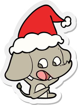 cute sticker cartoon of a elephant wearing santa hat vector
