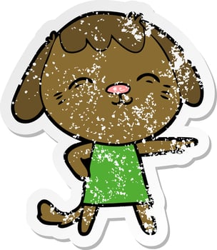 distressed sticker of a happy cartoon dog vector