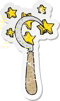 retro distressed sticker of a cartoon magic sickle vector