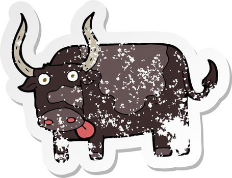 retro distressed sticker of a cartoon bull vector