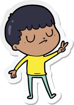 sticker of a cartoon grumpy boy vector