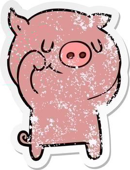 distressed sticker of a happy cartoon pig vector