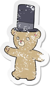 retro distressed sticker of a cartoon bear in hat vector