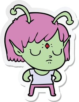sticker of a cartoon alien girl vector