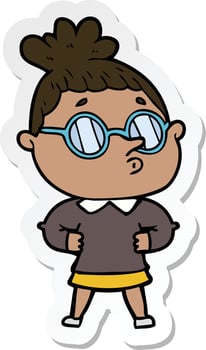 sticker of a cartoon woman wearing glasses vector