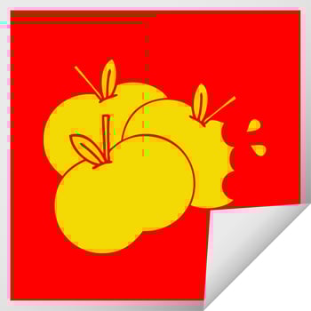 square peeling sticker cartoon juicy apple vector
