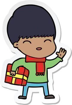sticker of a happy cartoon boy vector