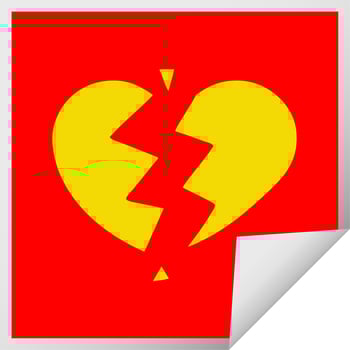 square peeling sticker cartoon broken heart vector