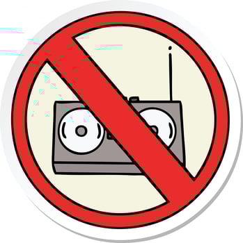 sticker of a cute cartoon no radio allowed vector