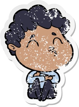 distressed sticker of a cartoon man pouting vector