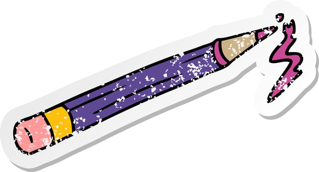 distressed sticker cartoon doodle of a coloured pencil vector