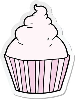 sticker of a cartoon cup cake vector