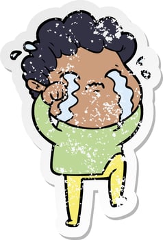 distressed sticker of a cartoon man crying vector