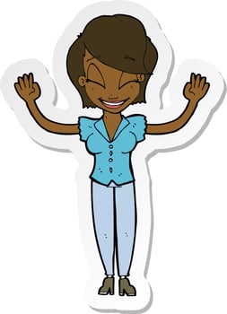 sticker of a cartoon pretty woman with hands in air vector