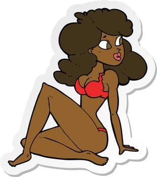 sticker of a cartoon sexy woman in underwear vector