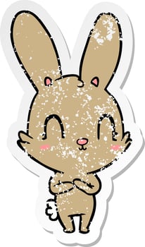 distressed sticker of a cute cartoon rabbit vector
