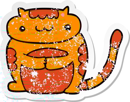 distressed sticker of a cute cartoon cat vector