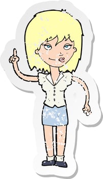 retro distressed sticker of a cartoon woman with idea vector