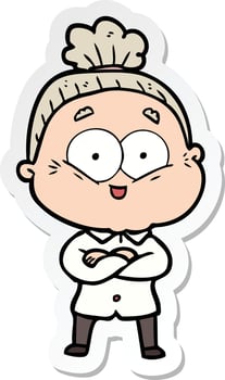 sticker of a cartoon happy old woman vector