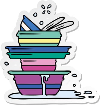sticker cartoon doodle of a stack of dirty plates vector