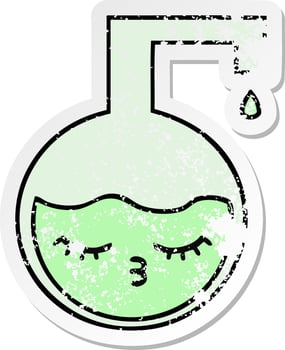 distressed sticker of a cute cartoon science experiment vector