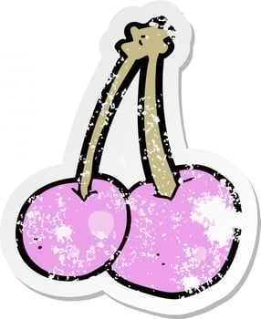 retro distressed sticker of a cartoon pink cherries vector