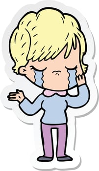 sticker of a cartoon woman crying vector