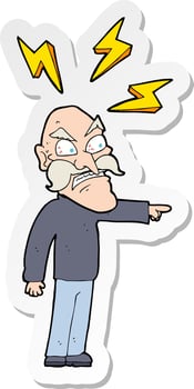 sticker of a cartoon angry old man vector