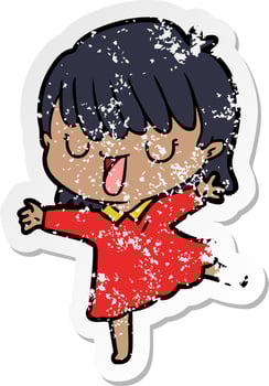 distressed sticker of a cartoon woman vector