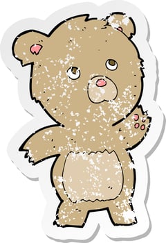 retro distressed sticker of a cartoon curious teddy bear vector