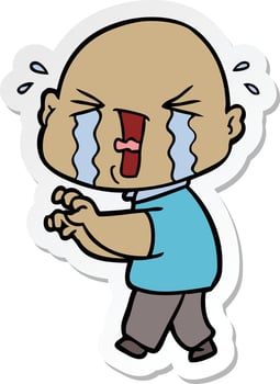 sticker of a cartoon crying bald man vector