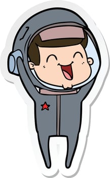 sticker of a happy cartoon astronaut vector